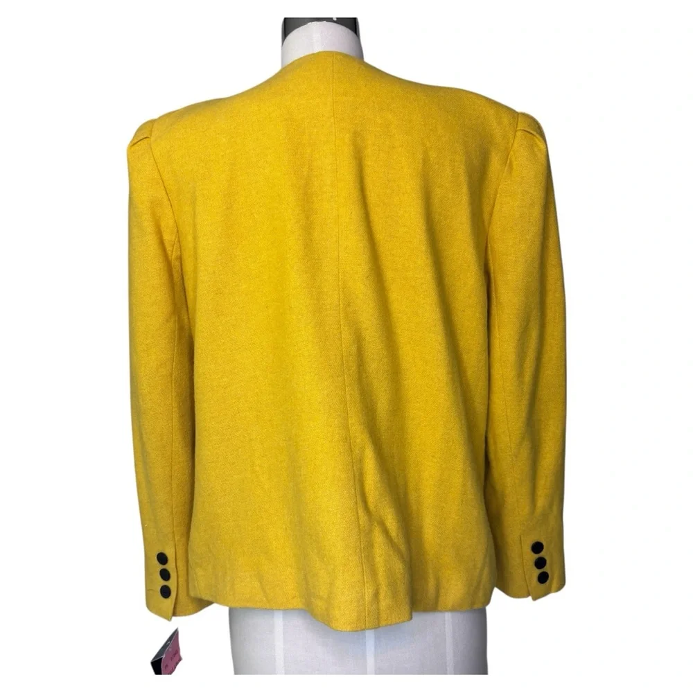 Vintage 80s Abstract Color-block Yellow‎ and Black Statement Wool Jacket 10P